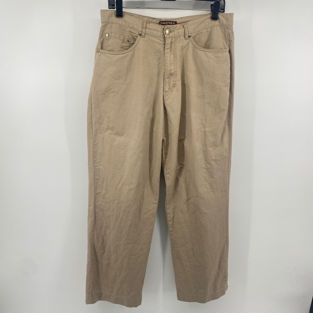 Cubavera Pants Mens 32x27 Khaki Canvas‎ Casual Straight Leg Five Pocket Trousers
